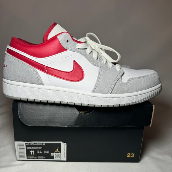 Size 11 - Nike Air Jordan 1 Low SE Light Smoke Grey Gym Red Men's Shoes - Picture 1 of 10